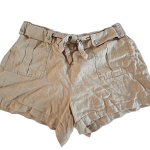 Guess Women's Tan /Cream Linen like  Chino shorts Size L Beachy summer Preppy